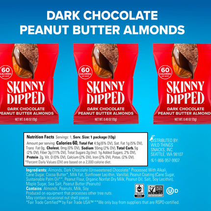Viral SkinnyDipped Variety Pack - Low Sugar Almonds (25 Mini Bags, 11.5oz)