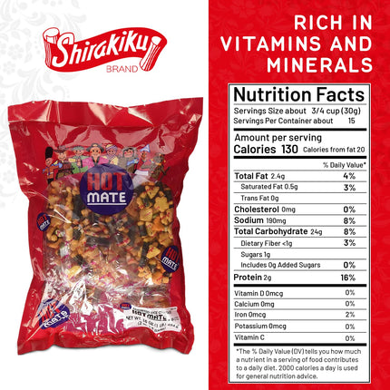 Shirakiku Hot Mate Japanese Rice Crackers - Arare Mix with Wasabi Peas (16 oz)