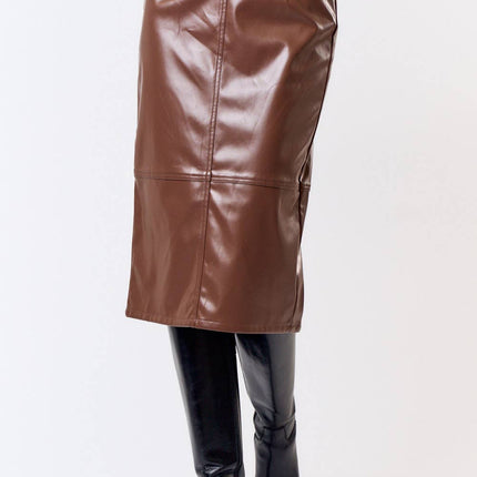 Black High Waist Leather Midi Skirt