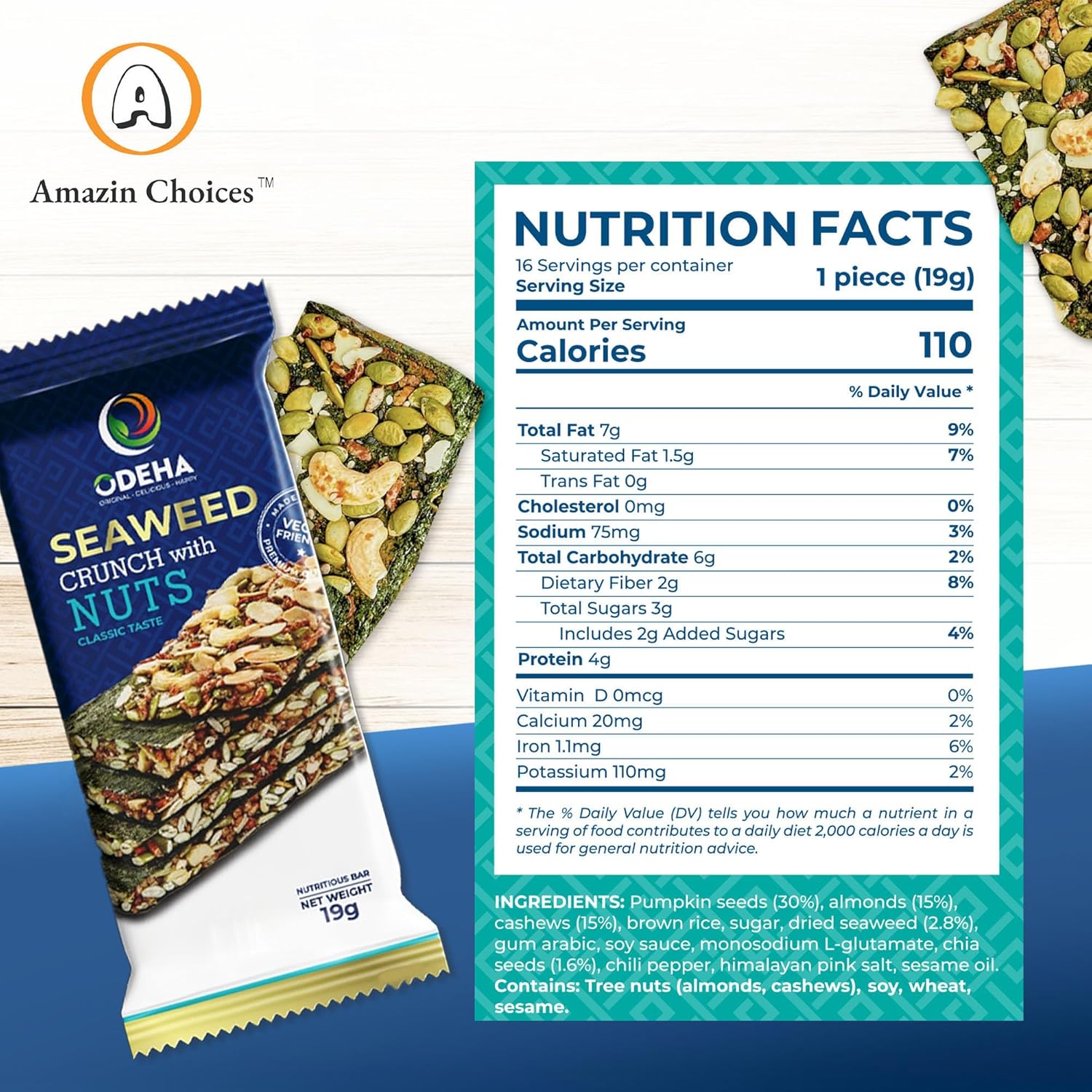 Amazin Choices Seaweed Crunch with Nuts Classic Taste, 10.7 oz., 16 ct.
