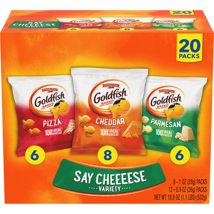Classic Delight Goldfish Crackers Big Smiles Variety Pack - Cheddar, Colors & Pretzels | 30 Count