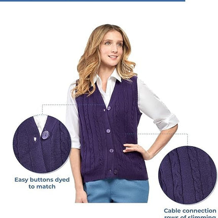 Womens Button Front Cable Knit Cardigan Sweater Vest