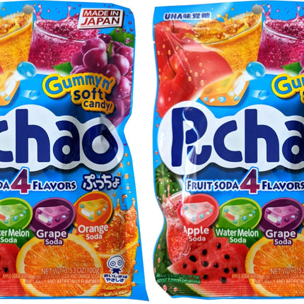 Japanese PUCHAO Chewy Candy - Viral TikTok 4 Fruit Soda Flavors with Fizzy Gummy Bits (3.53 oz)