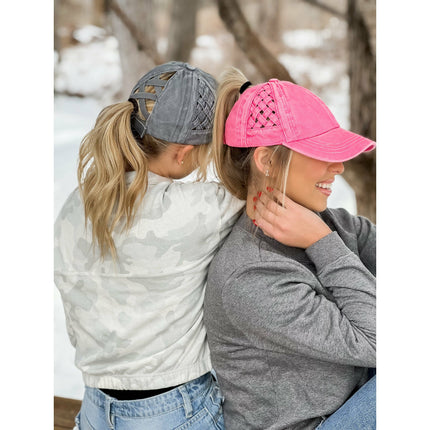 Grey Camo High Ponytail Baseball Cap