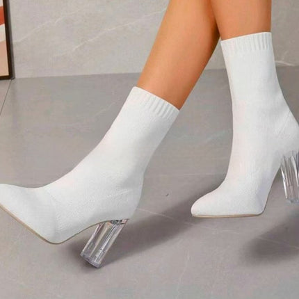 Women’s Chunky-Heeled Knitted Suede Ankle Boots