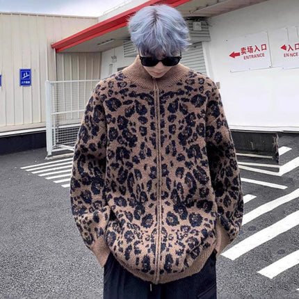 American Fashion Brand Leopard Cardigan Sweater Men