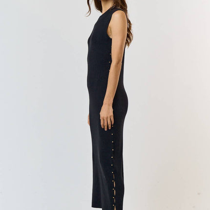 Black Sweater Maxi Dress w/ Stud Detail