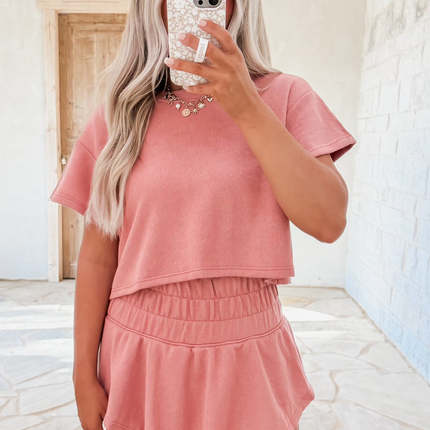 Luxury Cropped Tee and Ruffle High Waist Skort Set