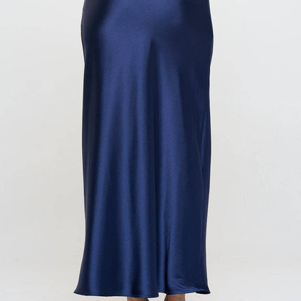 Navy Silky Satin Maxi Skirt