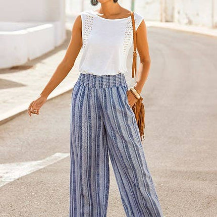 Coastal Stripe Wide-Leg Pants