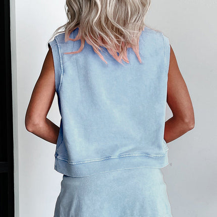 Luxury Mineral Wash Sleeveless Top and Split Skort Set