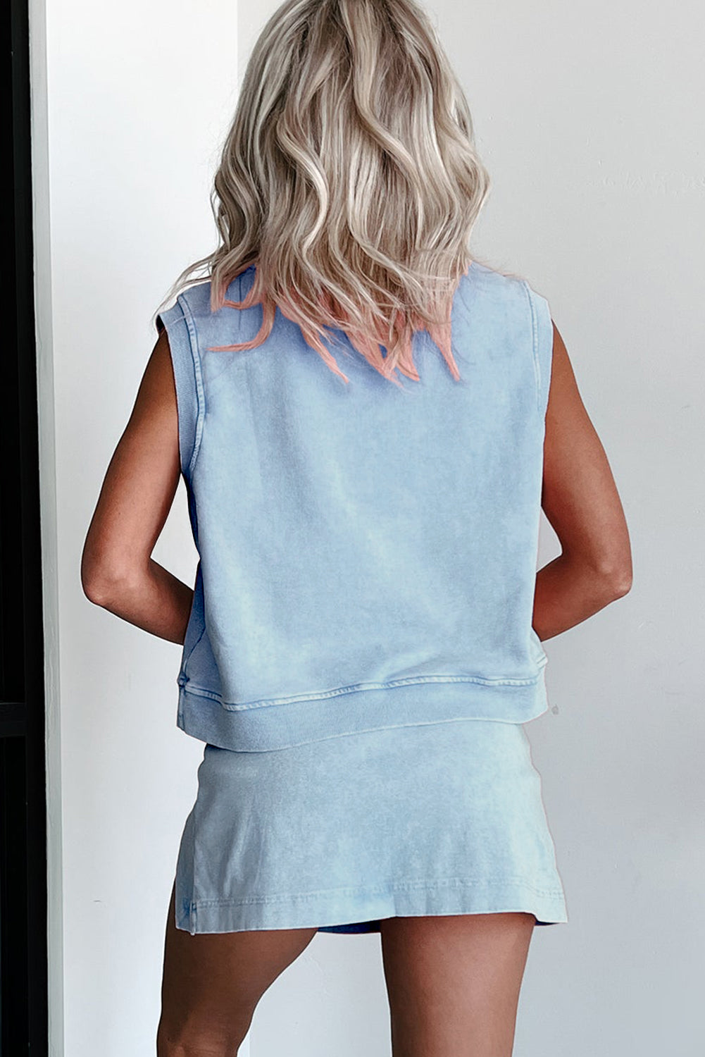 Luxury Mineral Wash Sleeveless Top and Split Skort Set