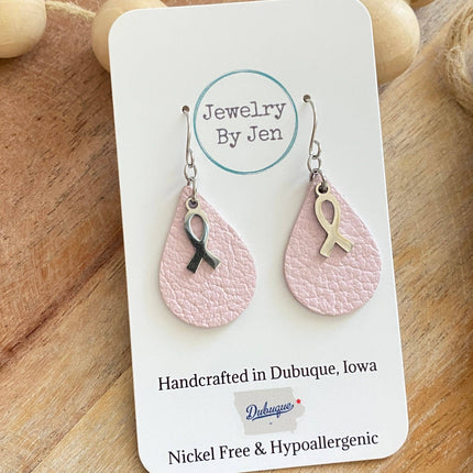 Small Teardrop w/Awareness Ribbon Charm:  Pink