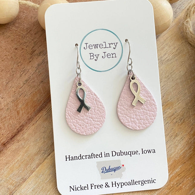 Small Teardrop w/Awareness Ribbon Charm:  Pink