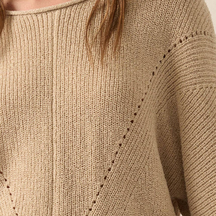 Solid Rib-Knit Dolman-Sleeve Sweater: Oatmeal