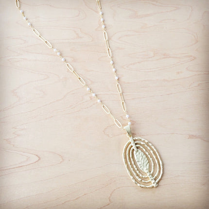 **Matte Gold Multi-Oval Pendant on Pearl and Gold Chain Necklace 261u