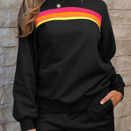 Luxury Striped Accent Pullover and Shorts Two Piece Casual Set