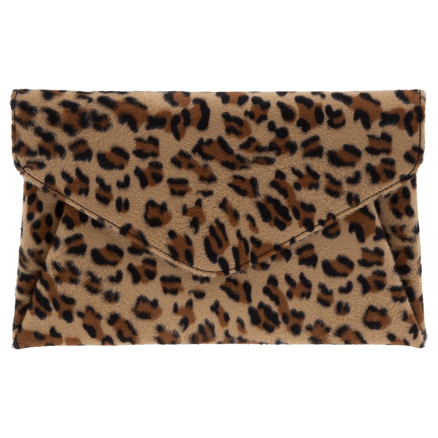 Leopard Print Faux Fur Double Pocket Clutch