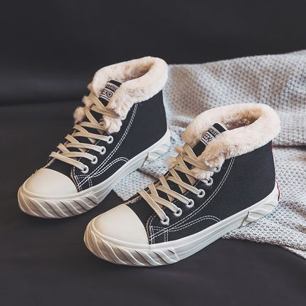 Women’s Warm Winter Canvas Shoes – Velvet High-Top Flat Sneakers