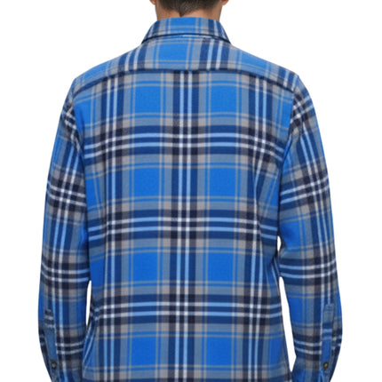 Men's Heathered Fleece Overshirt with Chest Pockets and Tortoise-shell patterned Buttons