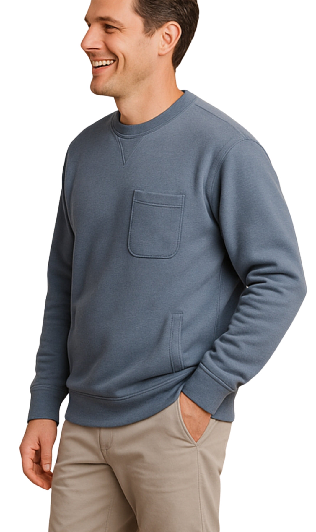 Mens 3-Pocket Fleece Sweatshirt with Raglan Seams, Chest Pocket and Tagless Neck