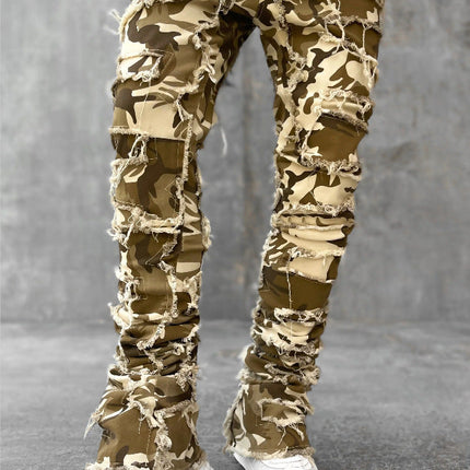 Patched Pants Long Tight Fit Stacked Jeans