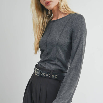 Charcoal Bell Sleeve Knit Top