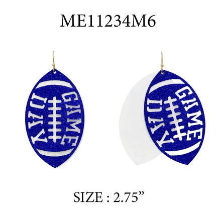 White & Blue Glitter Football Earrings
