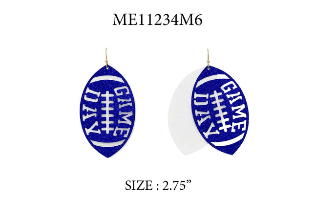 White & Blue Glitter Football Earrings
