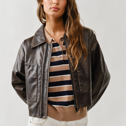 Brown Vintage Washed Leather Jacket