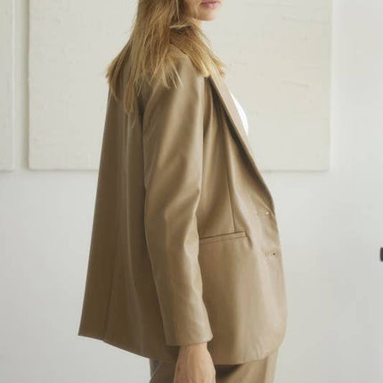 Long Sleeve Faux Leather Blazer