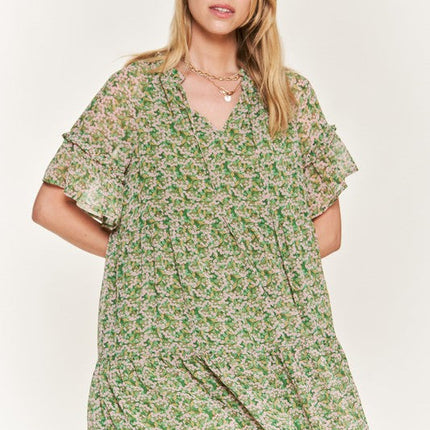 Floral print v-neck mini dress JBJ1054-1
