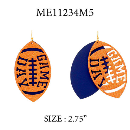 Navy & Orange Glitter Football Earrings