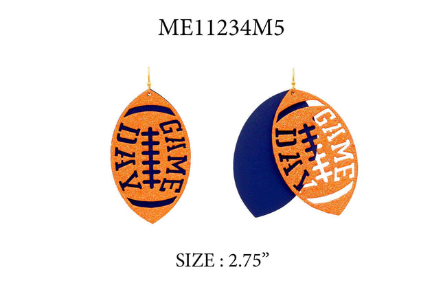 Navy & Orange Glitter Football Earrings