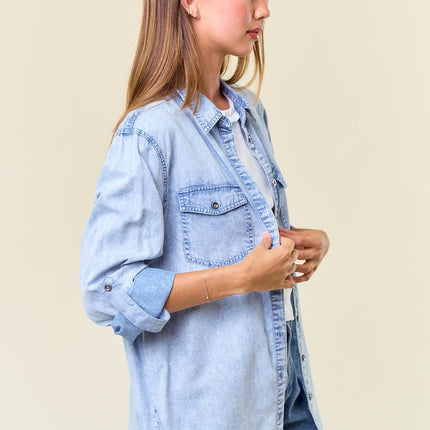 Chambray Button Down Shirt With Roll up Sleeve