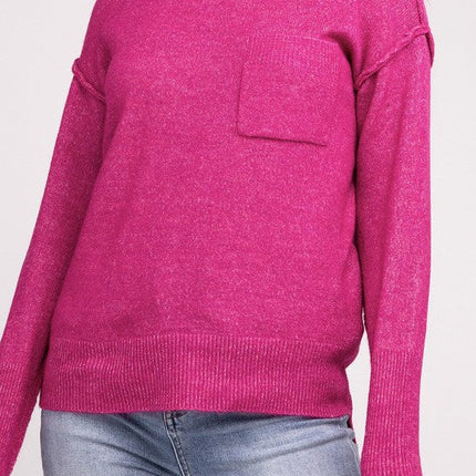 Melange Hi-Low Hem Round Neck Sweater