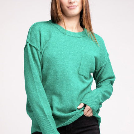 Melange Hi-Low Hem Round Neck Sweater