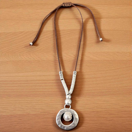 Long Silver Pendant Necklace
