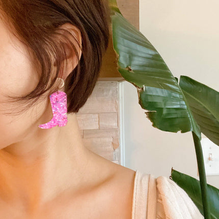 Glittered Up Cowgirl Earrings: Pink