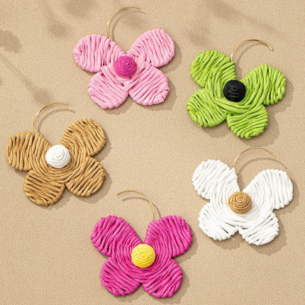 Raffia straw flower earrings