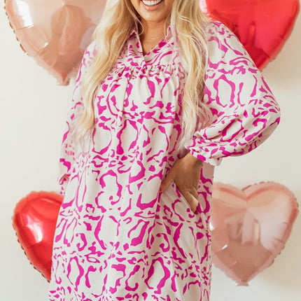 Pink Leopard Print Loose Fit Babydoll Mini Dress