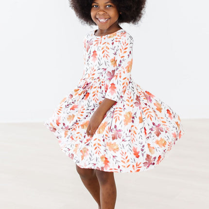 SALE Falling Leaves 3/4 Sleeve Pocket Twirl Dress