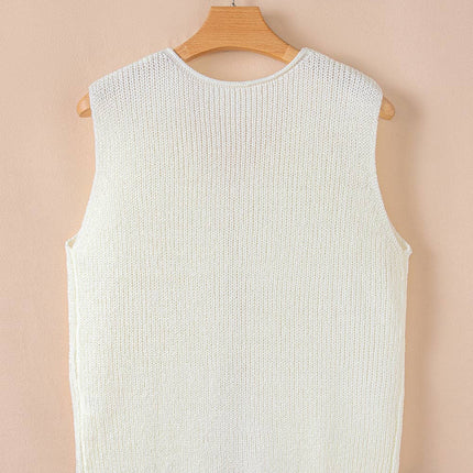 Pink Lace-Up Front V Neck Sweater Vest