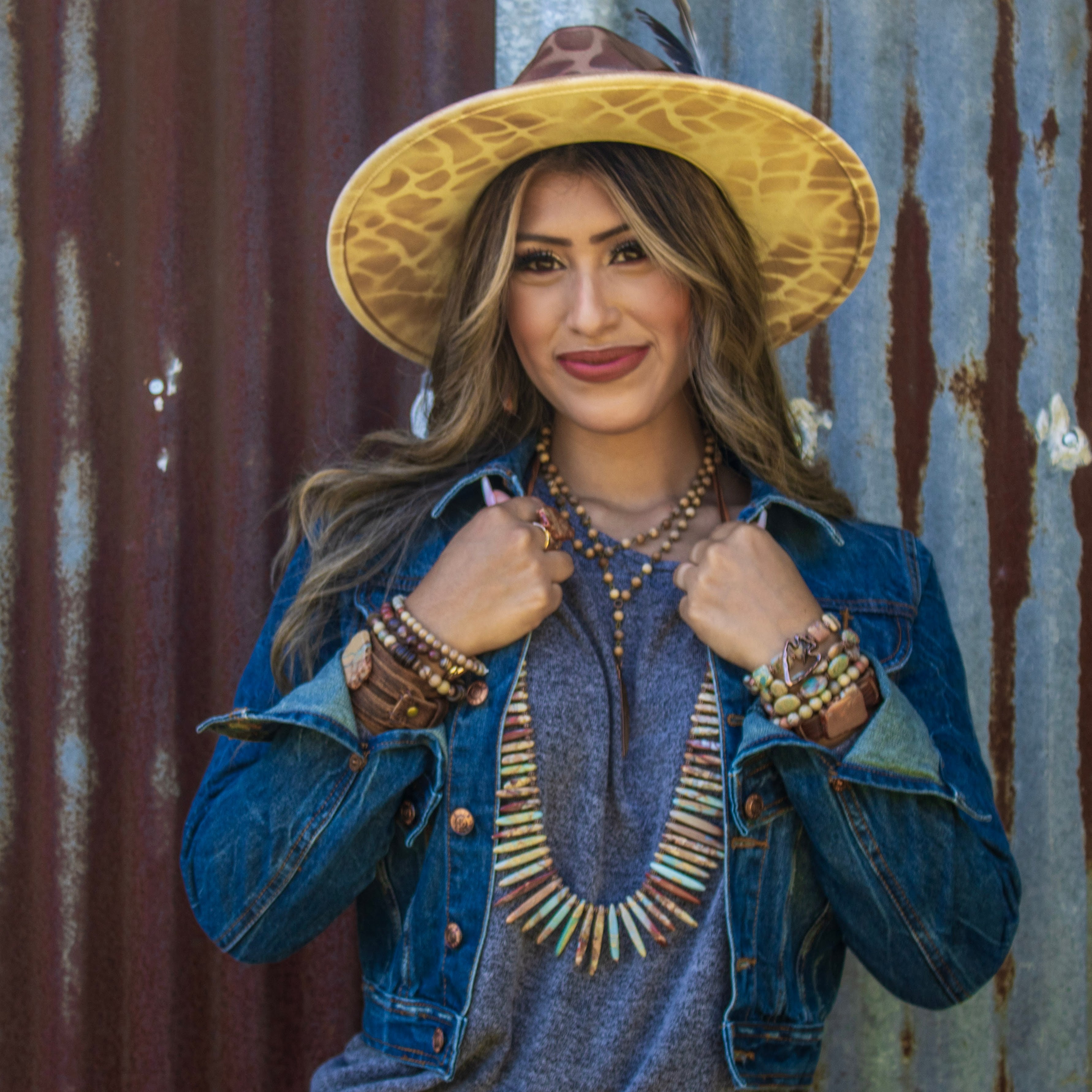 Genuine Leather Wide Cuff Bracelet w/ Aqua Terra Slab 006a