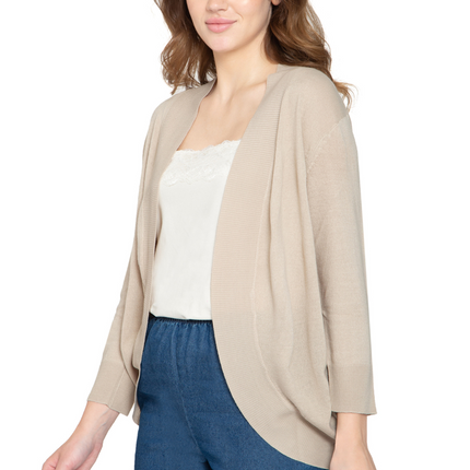 Women's Curved Hem Cardigan - Open Front in Soft Cashmere like Fabric