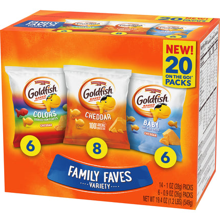 Classic Delight Goldfish Crackers Big Smiles Variety Pack - Cheddar, Colors & Pretzels | 30 Count