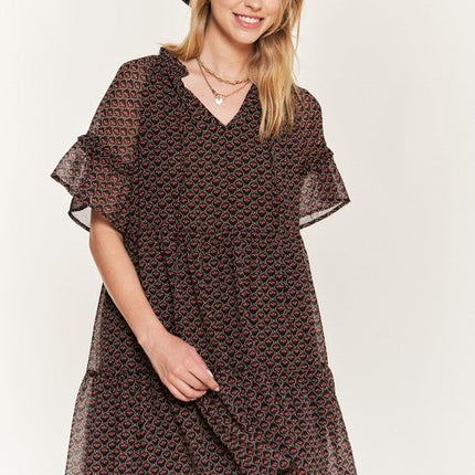 Floral print v-neck mini dress JBJ1054