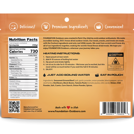 FOUNDATION Outdoors Beef Chili with Beans Meal