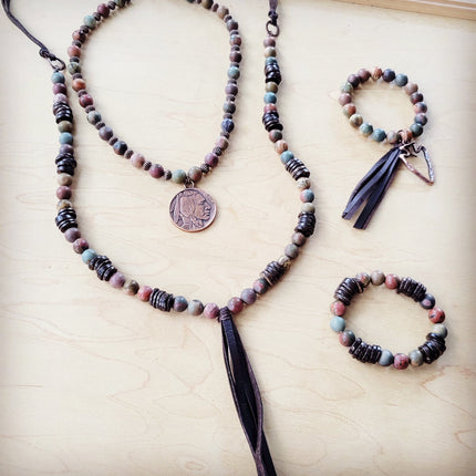 Genuine Picasso Jasper Collar Necklace w/ Indian Head Pendant 261h