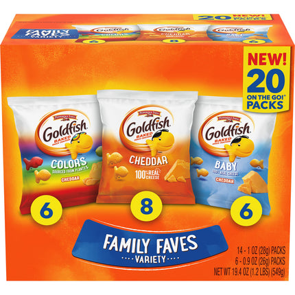 Classic Delight Goldfish Crackers Big Smiles Variety Pack - Cheddar, Colors & Pretzels | 30 Count